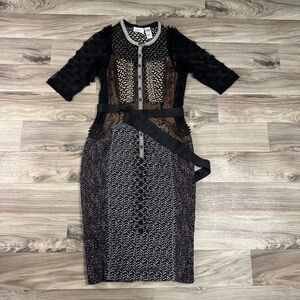 Anthropologie Beguile by Byron Lars Allusion Black Lace Mix Print Dress Size 6